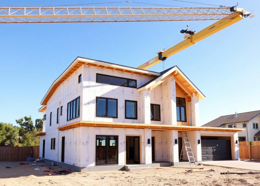 Site work and construction underway on a new California home