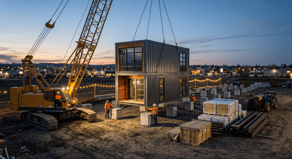 Site preparation and module installation for a backyard ADU