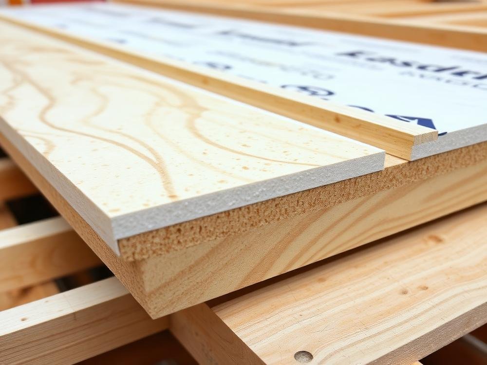 Cross-section of a SIPs panel showing the foam insulation core between two structural boards