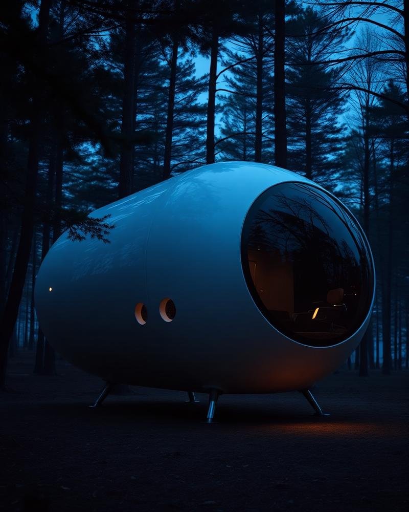 Container Homes, Capsule Homes, Tiny Homes or SIPs? Choosing the Right Modern Prefab Home 3 Futuristic capsule home with curved shell and panoramic window